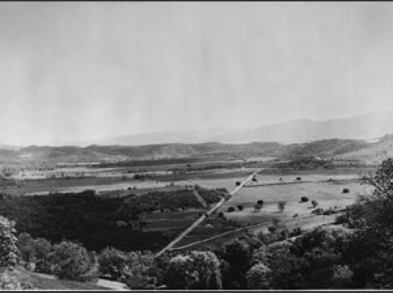 Coyote Valley prior to construction of the federal dam which created Lake Mendocino to supply water to Sonoma County and provide flood control for Ukiah