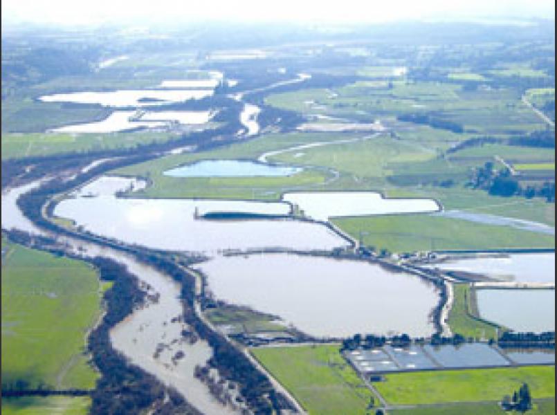 Industrial gravel pits are 80 ft. deep and hold groundwater. They are permanent scars on the landscape and have been breached by river floods many times.