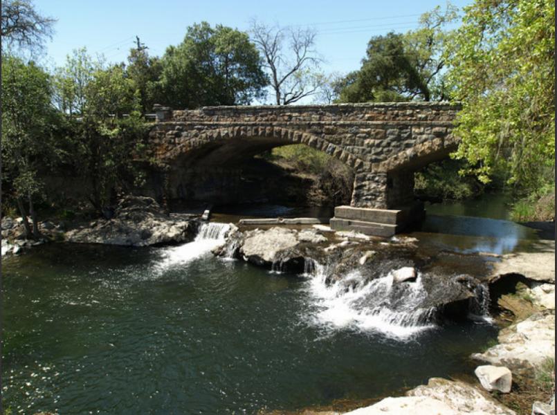 Zinfandel Lane bridge shows the effect of river channel entrenchment. The bridge piers show the original position of the riverbed.