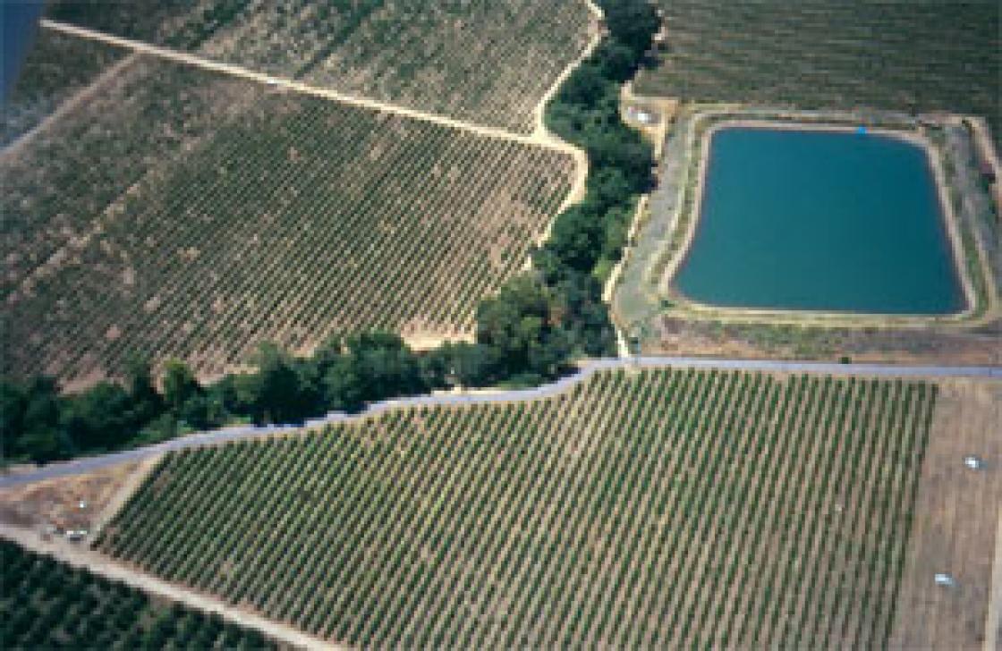 Aerial view of an off-stream reservoir